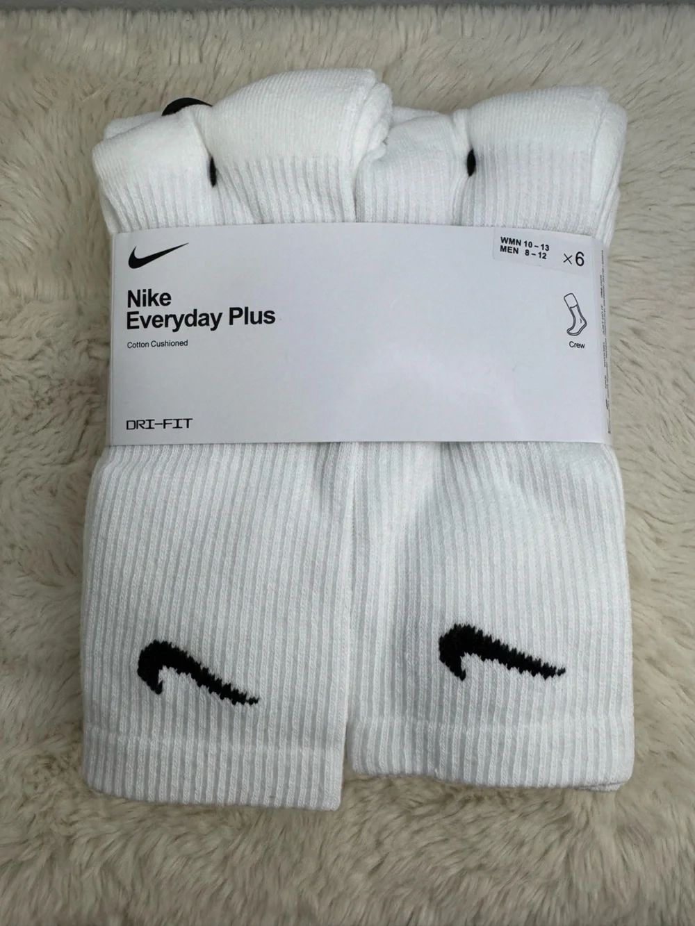 Nike Large White Crew Socks with Black Logo- 6 pair